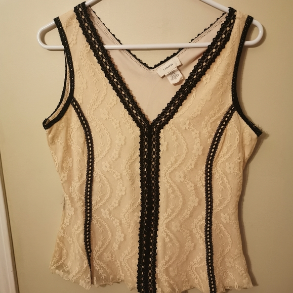 LAURA Flowers Lace Black & creamWhite tank top XL - Picture 2 of 10